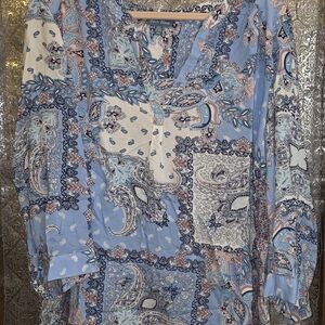 Stunning Blue Paisley Women's Blouse Long Sleeve Lightweight Flowy 2X